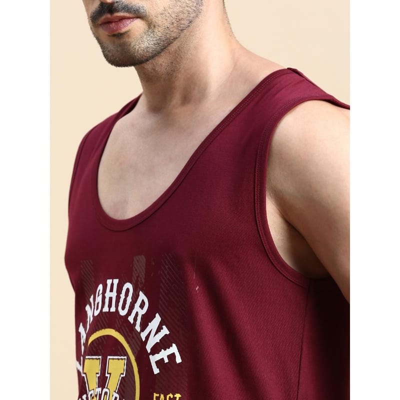 BLACK RADIO Mens Scoop Neck Sleeveless Graphic Printed Maroon T-Shirt