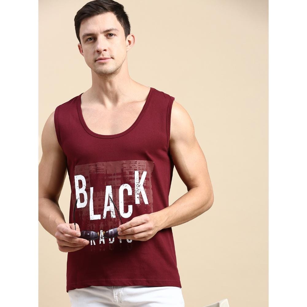 BLACK RADIO Mens Scoop Neck Sleeveless Graphic Printed Maroon T-Shirt