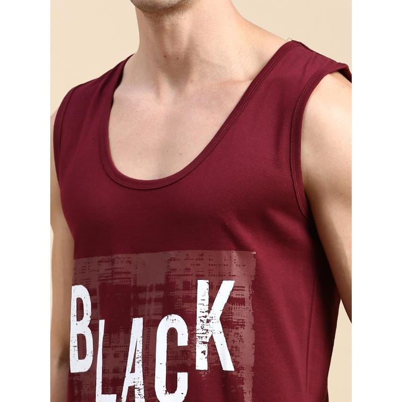 BLACK RADIO Mens Scoop Neck Sleeveless Graphic Printed Maroon T-Shirt