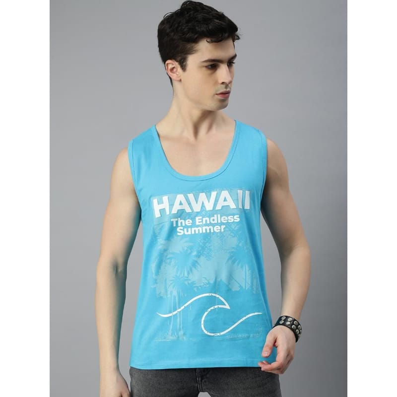 BLACK RADIO Mens Scoop Neck Sleeveless Graphic Printed Turquoise T-Shirt