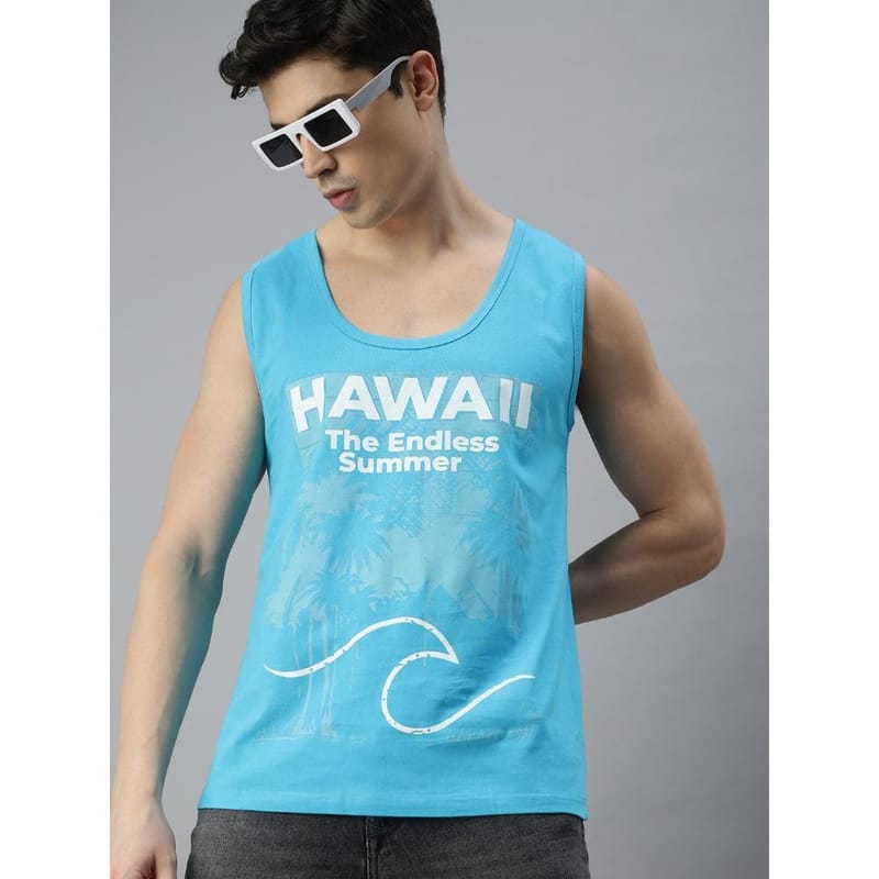 BLACK RADIO Mens Scoop Neck Sleeveless Graphic Printed Turquoise T-Shirt