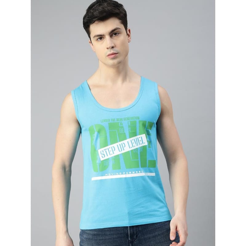 BLACK RADIO Mens Scoop Neck Sleeveless Graphic Printed Turquoise T-Shirt