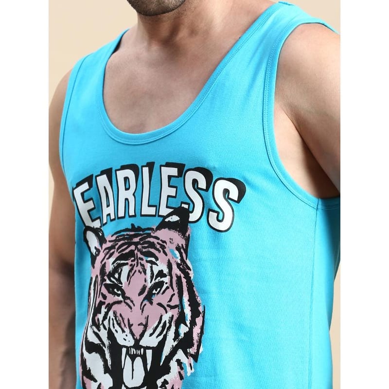 BLACK RADIO Mens Scoop Neck Sleeveless Graphic Printed Turquoise T-Shirt