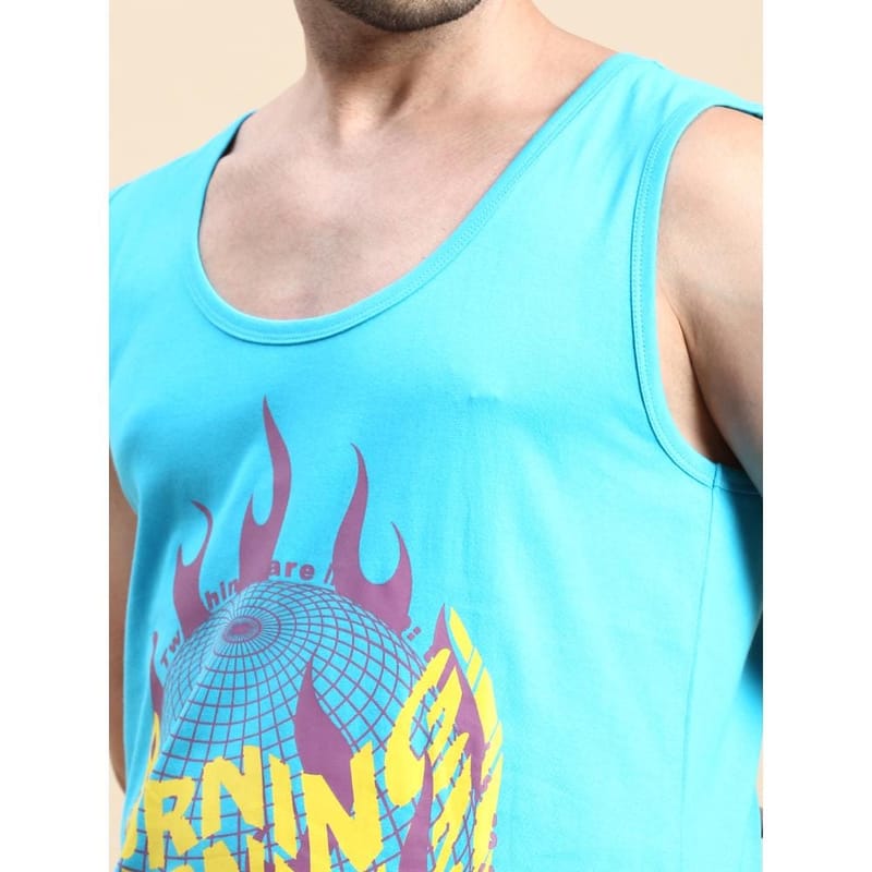 BLACK RADIO Mens Scoop Neck Sleeveless Graphic Printed Turquoise T-Shirt