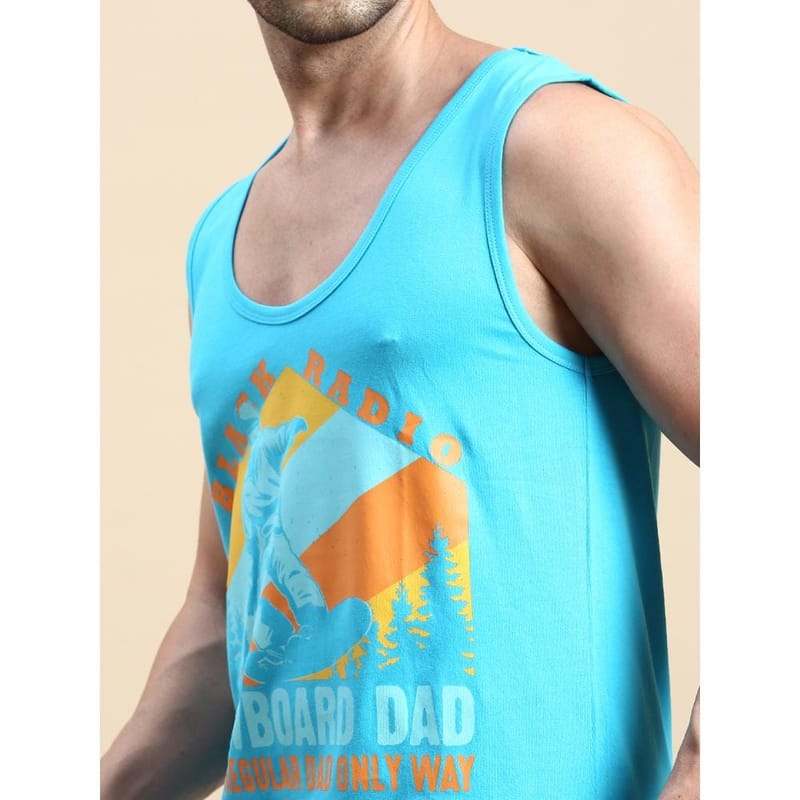 BLACK RADIO Mens Scoop Neck Sleeveless Graphic Printed Turquoise T-Shirt