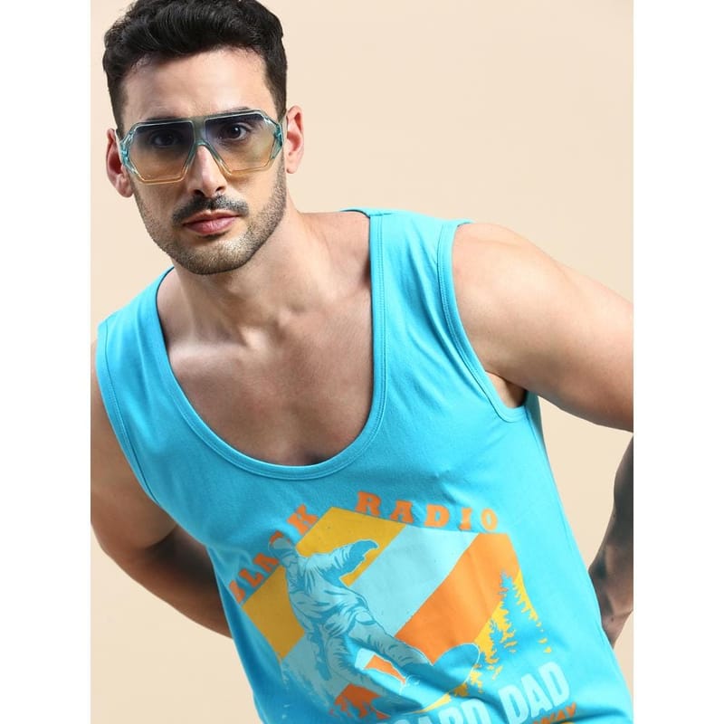 BLACK RADIO Mens Scoop Neck Sleeveless Graphic Printed Turquoise T-Shirt