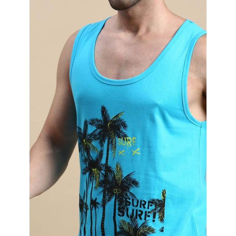 BLACK RADIO Mens Scoop Neck Sleeveless Graphic Printed Turquoise T-Shirt