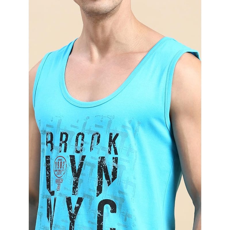 BLACK RADIO Mens Scoop Neck Sleeveless Graphic Printed Turquoise T-Shirt