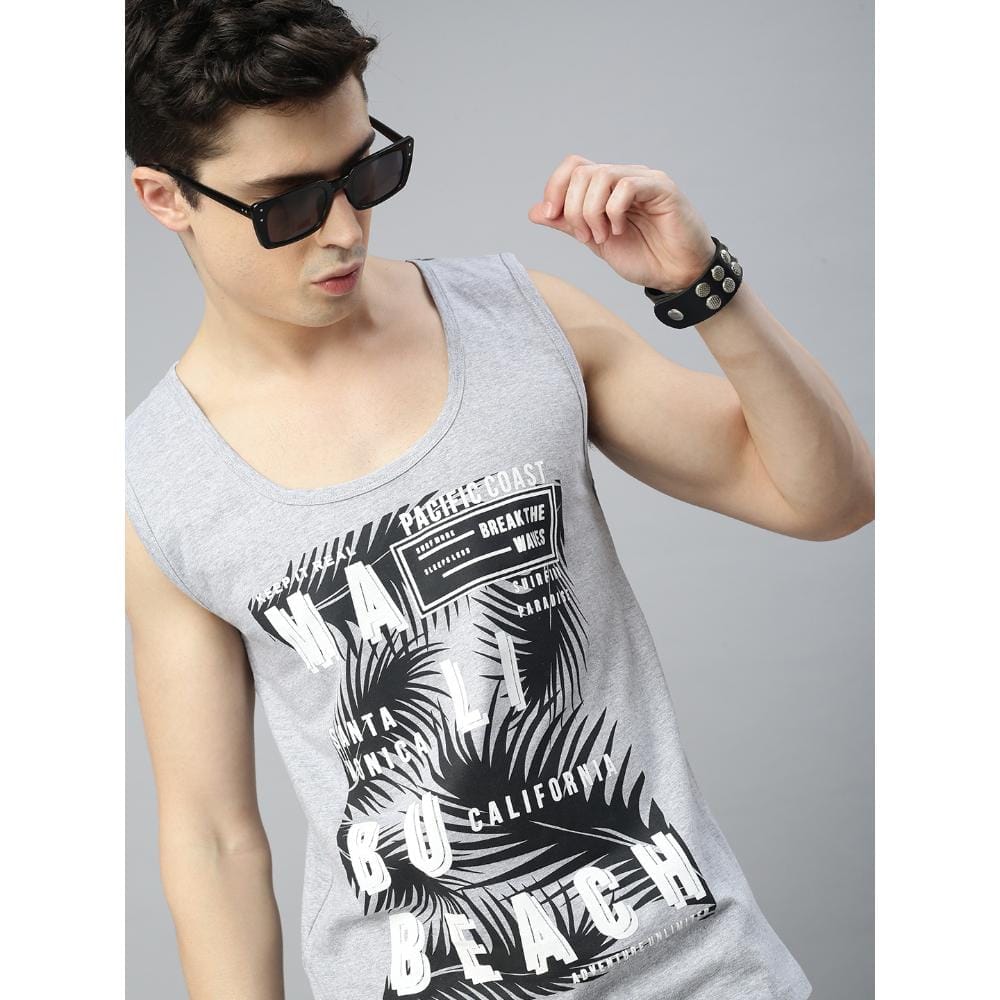 BLACK RADIO Mens Scoop Neck Sleeveless Graphic Printed Grey T-Shirt