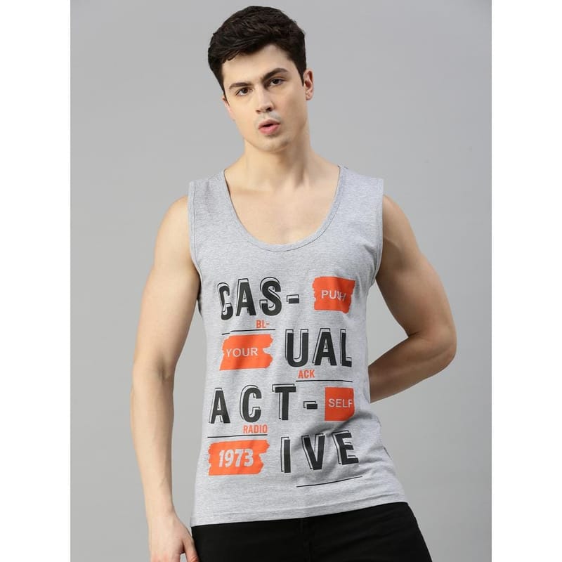 BLACK RADIO Mens Scoop Neck Sleeveless Graphic Printed Grey T-Shirt