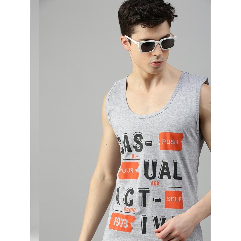 BLACK RADIO Mens Scoop Neck Sleeveless Graphic Printed Grey T-Shirt