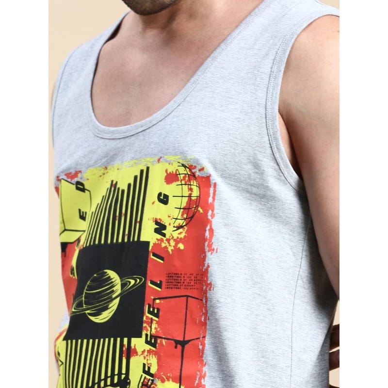 BLACK RADIO Mens Scoop Neck Sleeveless Graphic Printed Grey T-Shirt