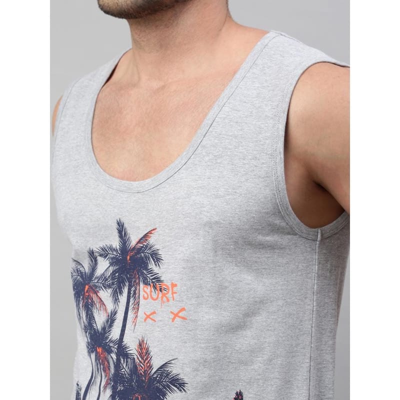 BLACK RADIO Mens Scoop Neck Sleeveless Graphic Printed Grey T-Shirt