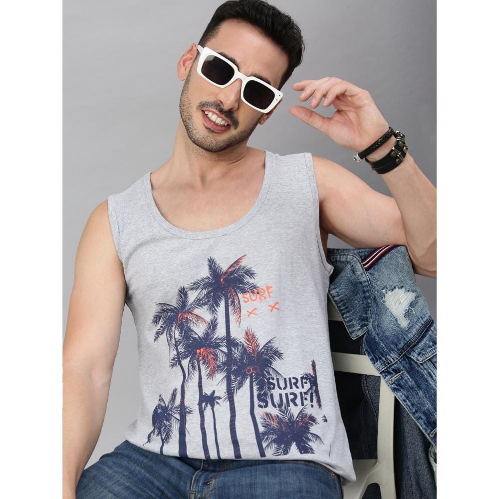 BLACK RADIO Mens Scoop Neck Sleeveless Graphic Printed Grey T-Shirt