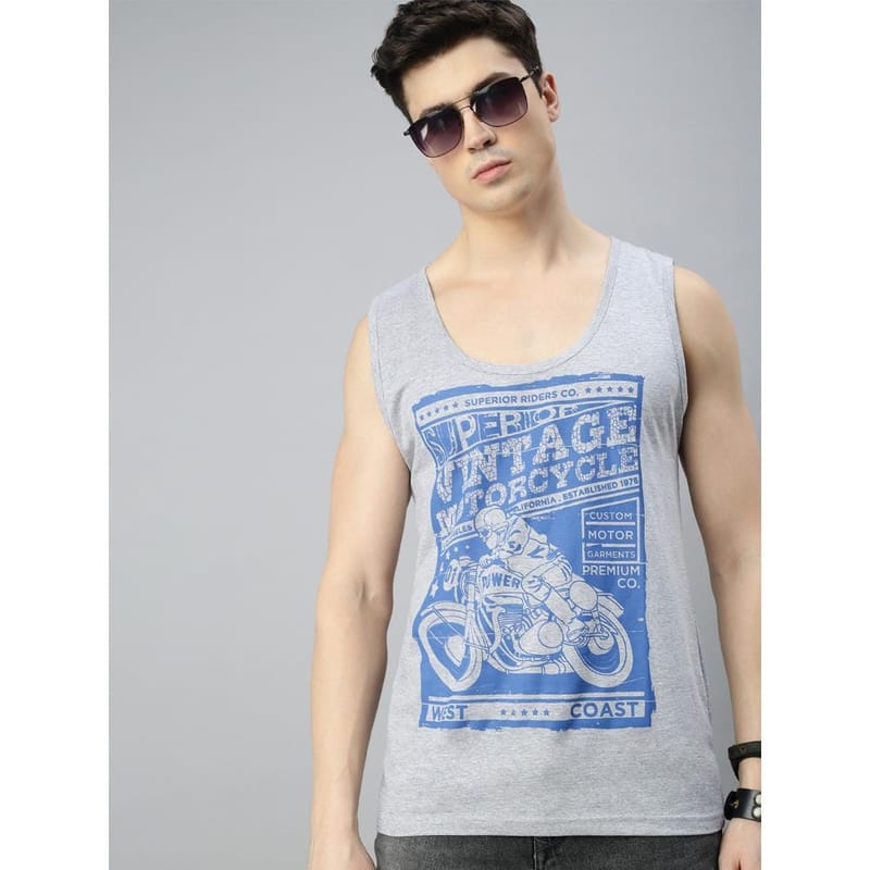 BLACK RADIO Mens Scoop Neck Sleeveless Graphic Printed Turquoise T-Shirt