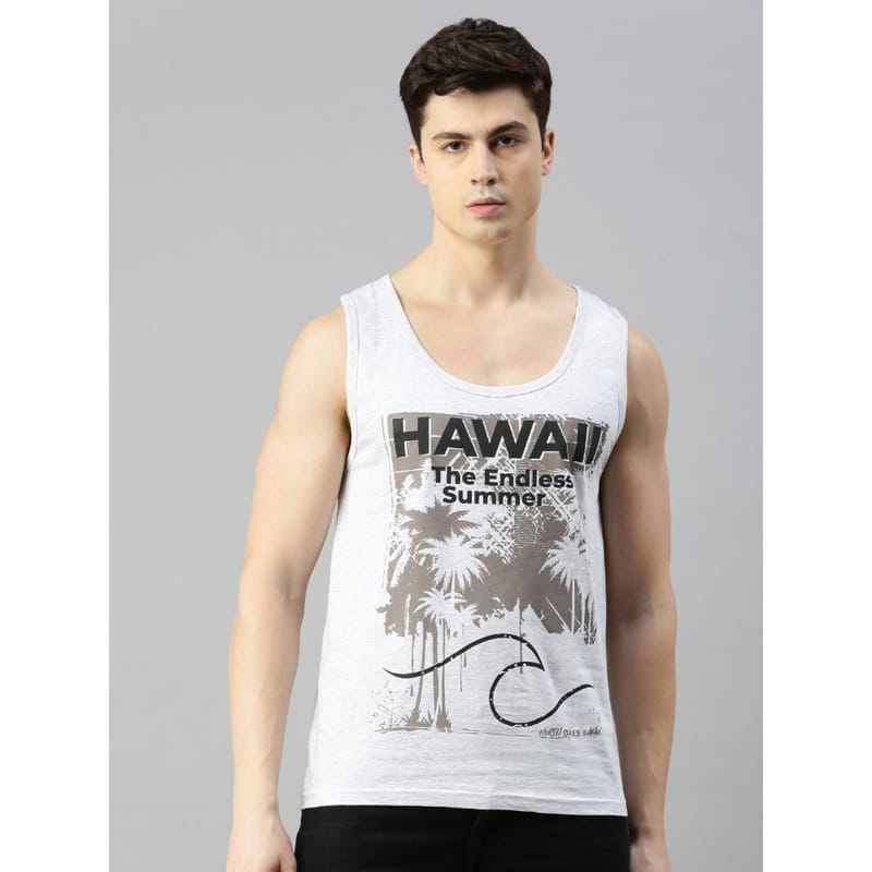 BLACK RADIO Mens Scoop Neck Sleeveless Graphic Printed Ecru T-Shirt