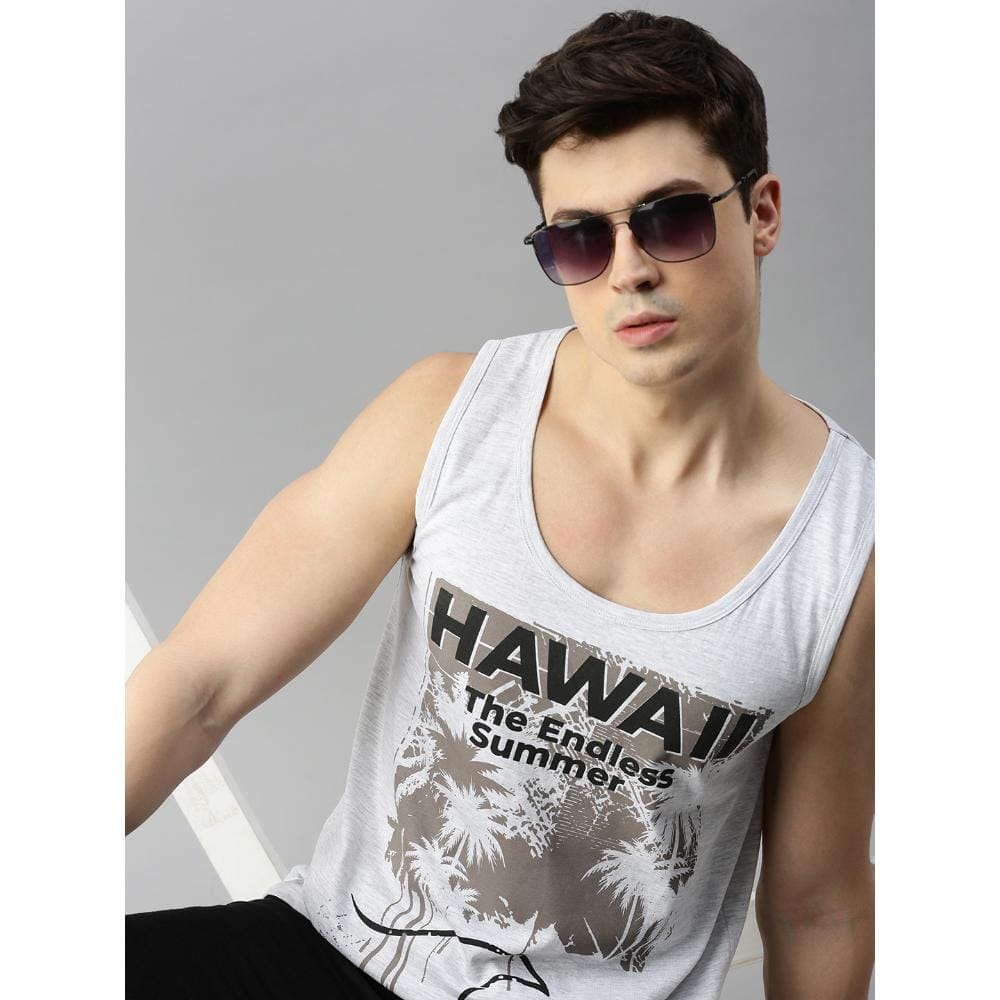 BLACK RADIO Mens Scoop Neck Sleeveless Graphic Printed Ecru T-Shirt