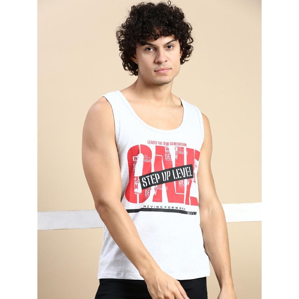 BLACK RADIO Mens Scoop Neck Sleeveless Graphic Printed Ecru T-Shirt