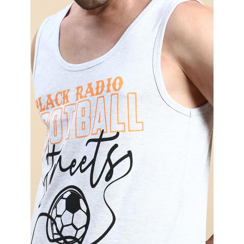 BLACK RADIO Mens Scoop Neck Sleeveless Graphic Printed Ecru T-Shirt