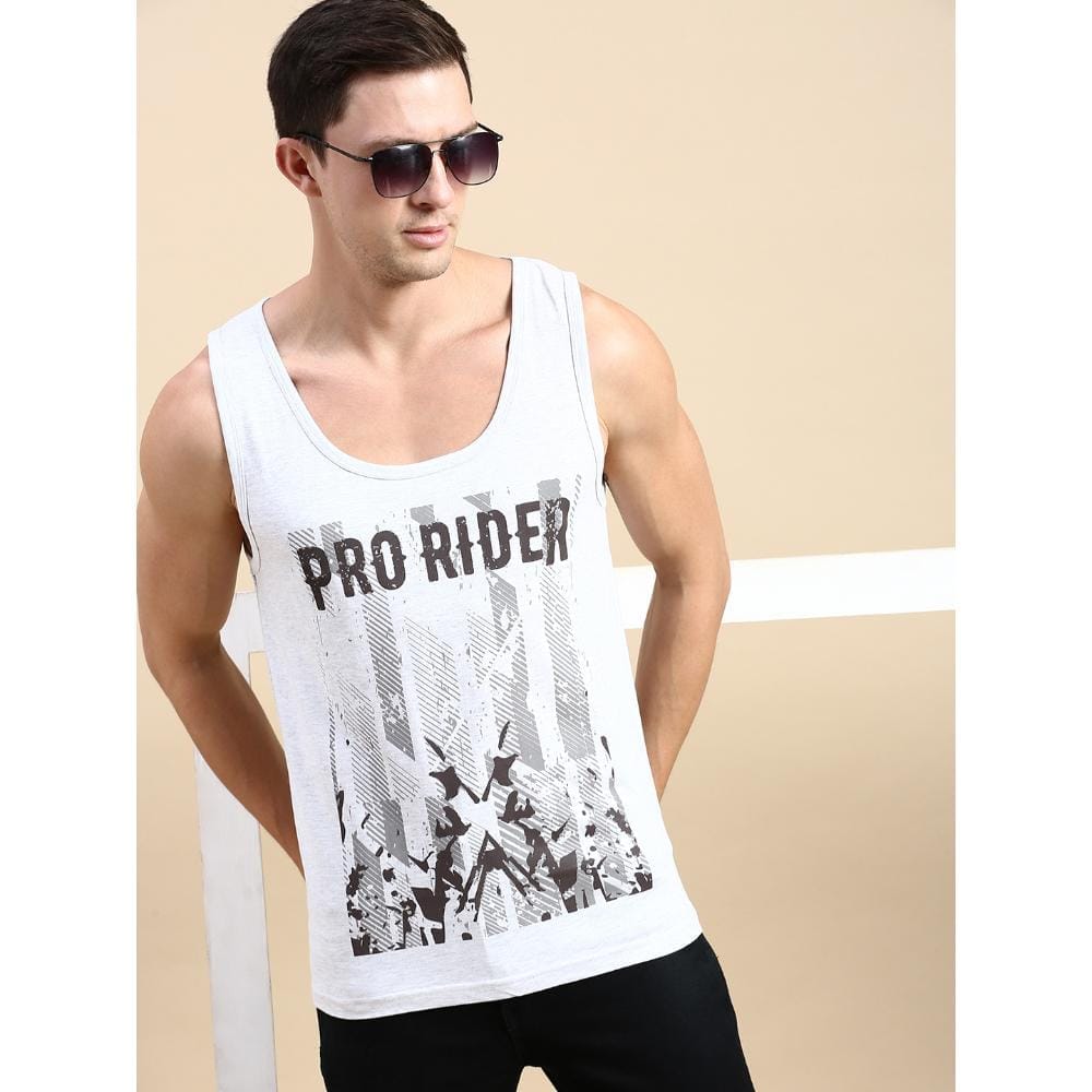 BLACK RADIO Mens Scoop Neck Sleeveless Graphic Printed Ecru T-Shirt