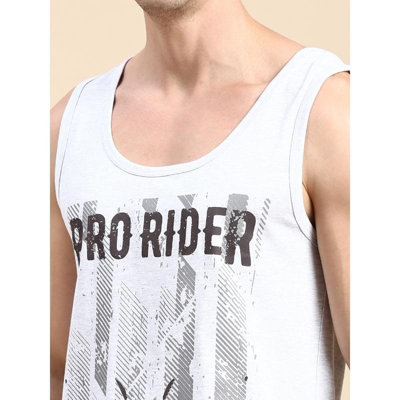 BLACK RADIO Mens Scoop Neck Sleeveless Graphic Printed Ecru T-Shirt