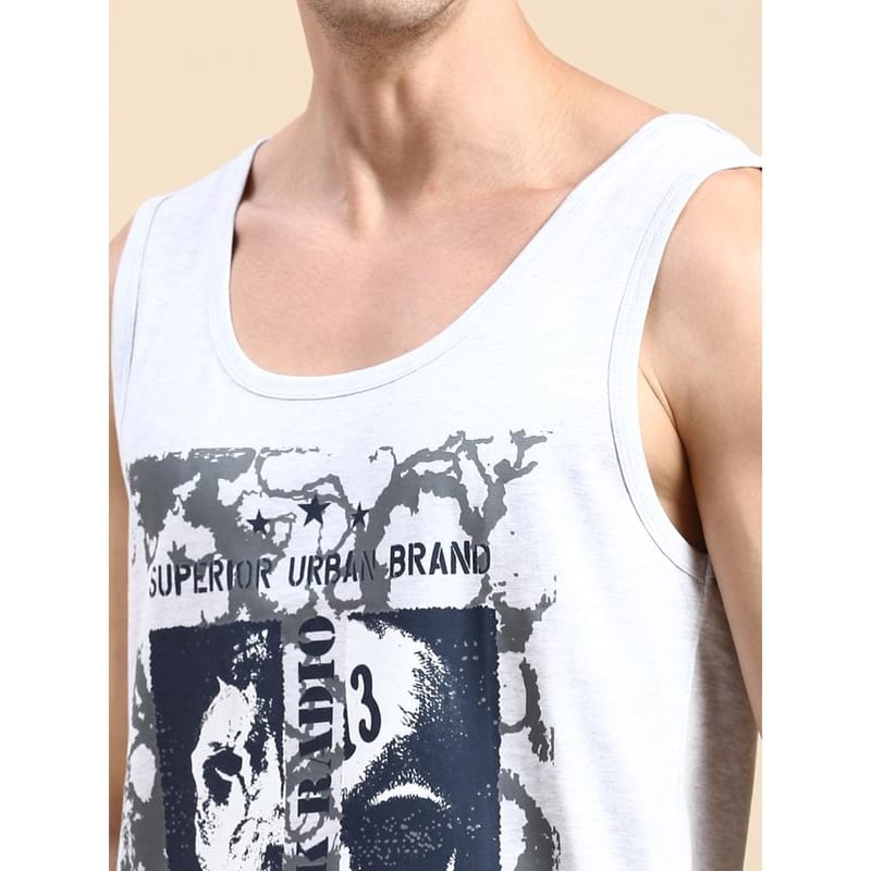 BLACK RADIO Mens Scoop Neck Sleeveless Graphic Printed Ecru T-Shirt