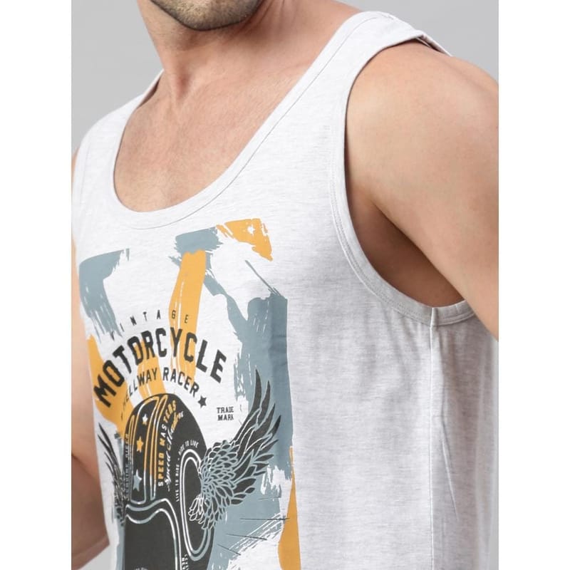 BLACK RADIO Mens Scoop Neck Sleeveless Graphic Printed Ecru T-Shirt