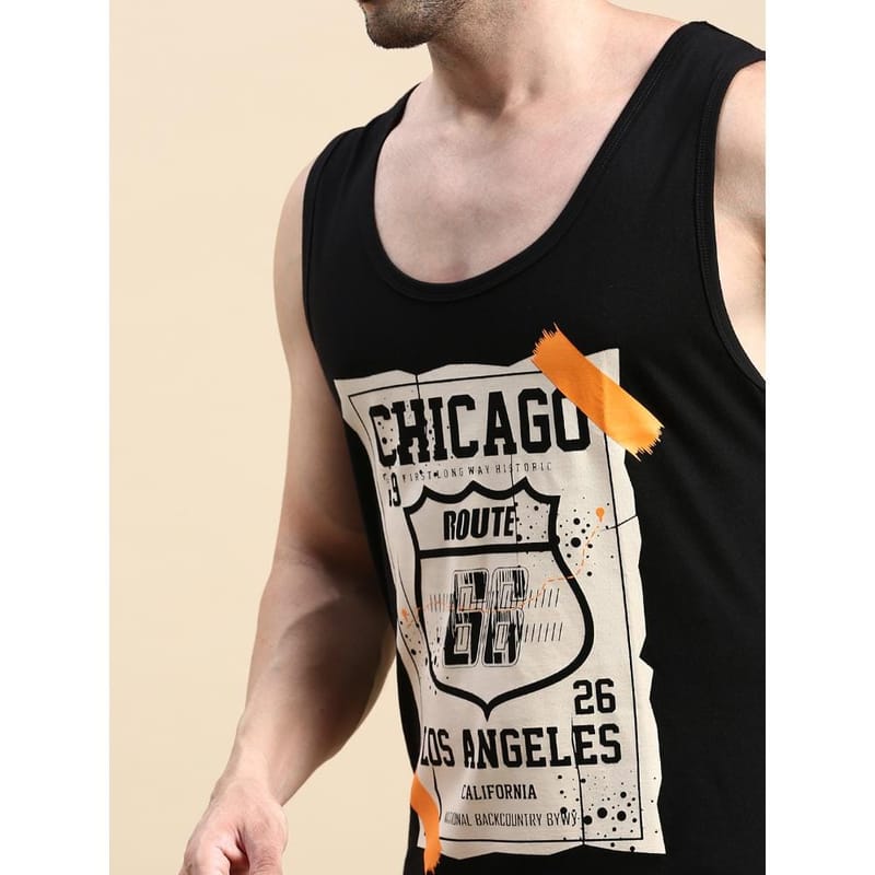 BLACK RADIO Mens Scoop Neck Sleeveless Graphic Printed Black T-Shirt