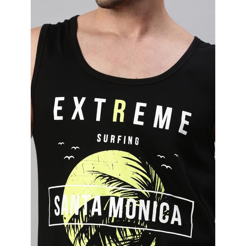 BLACK RADIO Mens Scoop Neck Sleeveless Graphic Printed Black T-Shirt