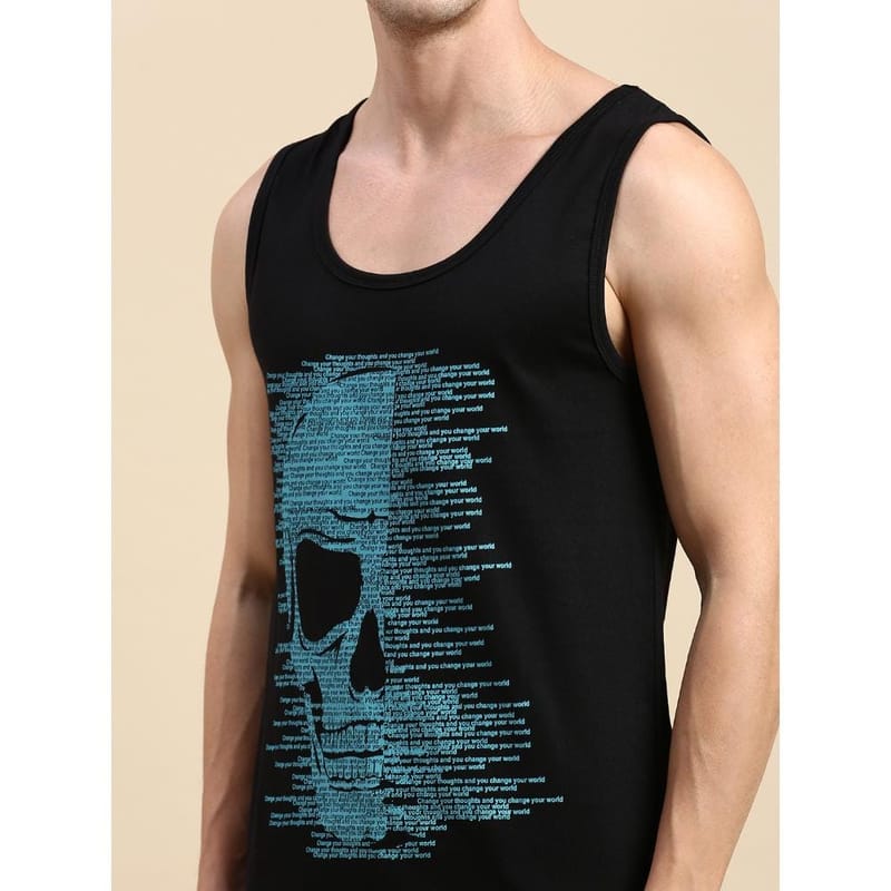 BLACK RADIO Mens Scoop Neck Sleeveless Graphic Printed Black T-Shirt