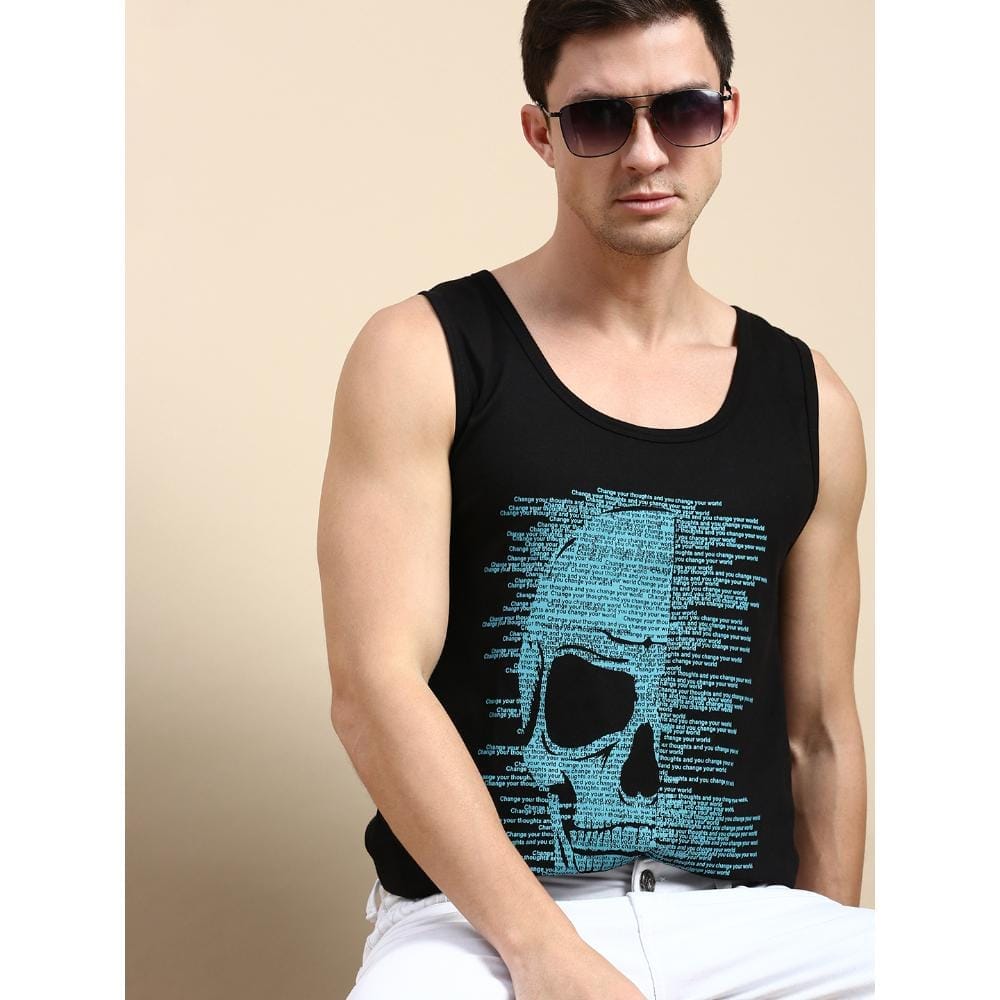 BLACK RADIO Mens Scoop Neck Sleeveless Graphic Printed Black T-Shirt