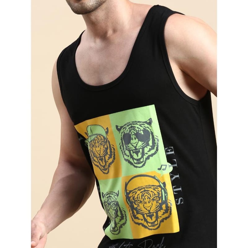 BLACK RADIO Mens Scoop Neck Sleeveless Graphic Printed Black T-Shirt