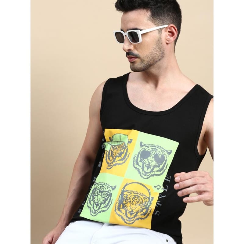 BLACK RADIO Mens Scoop Neck Sleeveless Graphic Printed Black T-Shirt