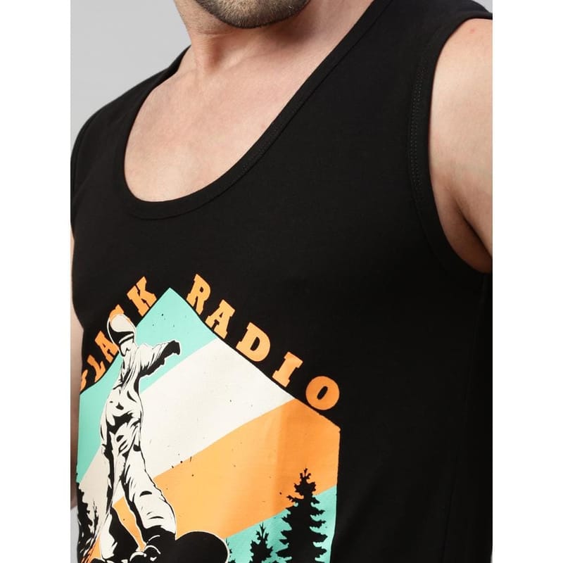 BLACK RADIO Mens Scoop Neck Sleeveless Graphic Printed Black T-Shirt