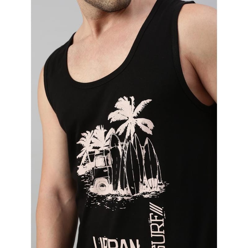 BLACK RADIO Mens Scoop Neck Sleeveless Graphic Printed Black T-Shirt