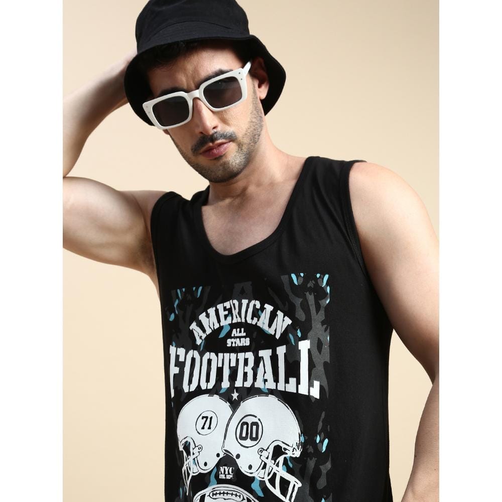 BLACK RADIO Mens Scoop Neck Sleeveless Graphic Printed Black T-Shirt