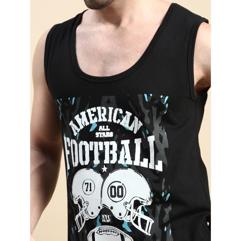 BLACK RADIO Mens Scoop Neck Sleeveless Graphic Printed Black T-Shirt