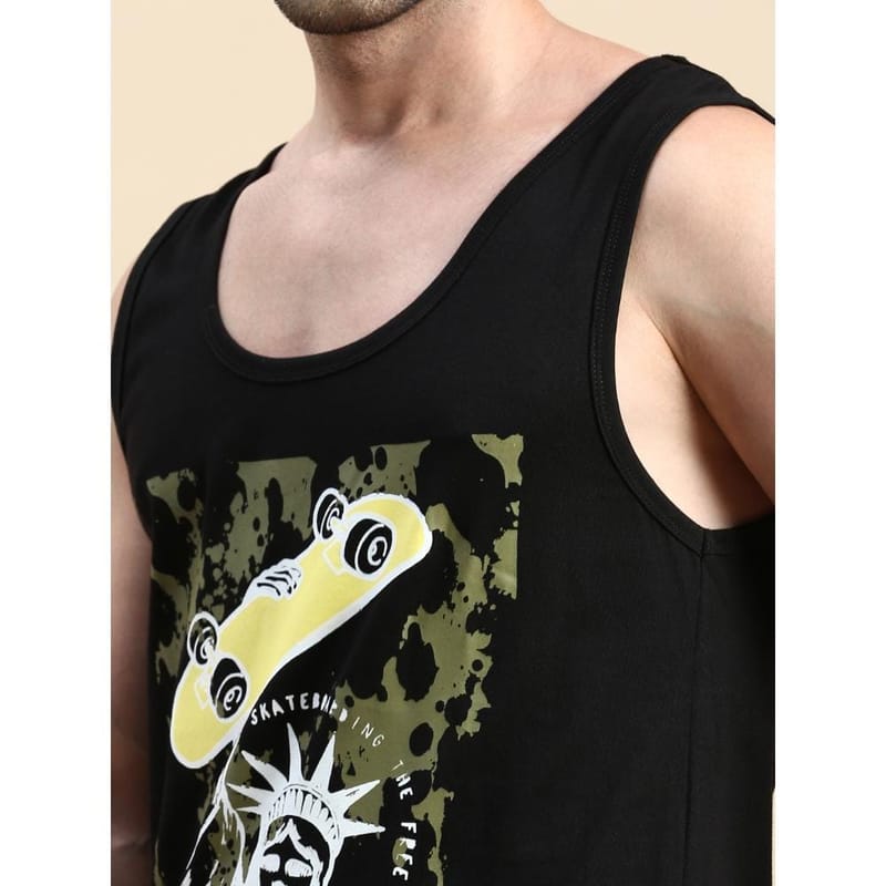 BLACK RADIO Mens Scoop Neck Sleeveless Graphic Printed Black T-Shirt