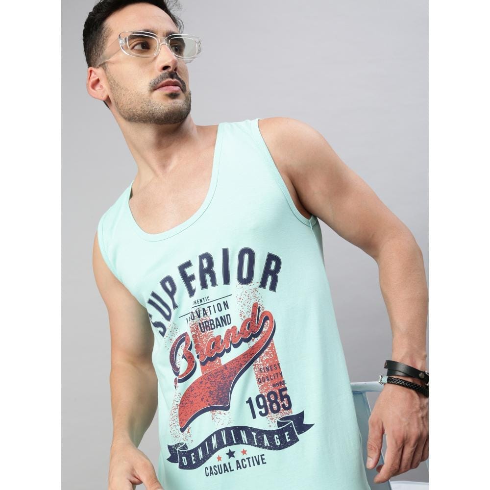 BLACK RADIO Mens Scoop Neck Sleeveless Graphic Printed Aqua T-Shirt