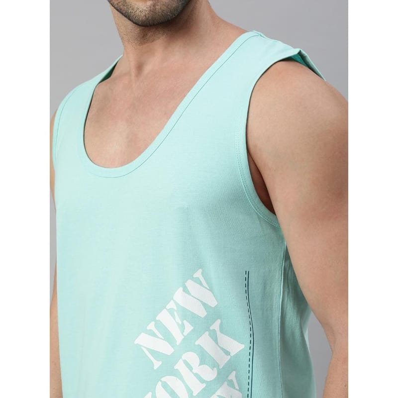 BLACK RADIO Mens Scoop Neck Sleeveless Graphic Printed Aqua T-Shirt