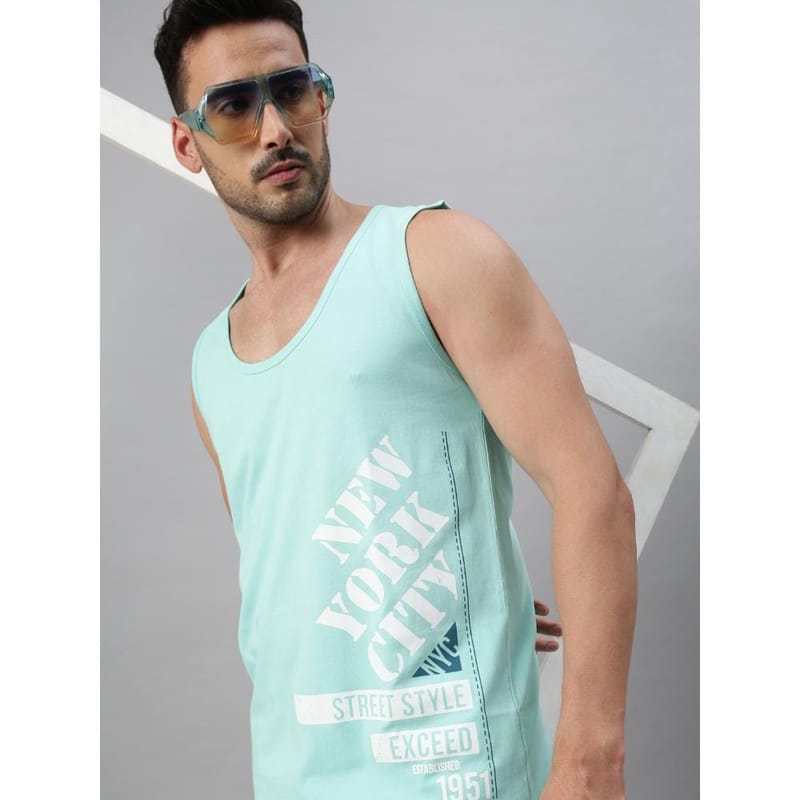 BLACK RADIO Mens Scoop Neck Sleeveless Graphic Printed Aqua T-Shirt