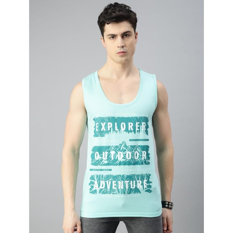 BLACK RADIO Mens Scoop Neck Sleeveless Graphic Printed Aqua T-Shirt