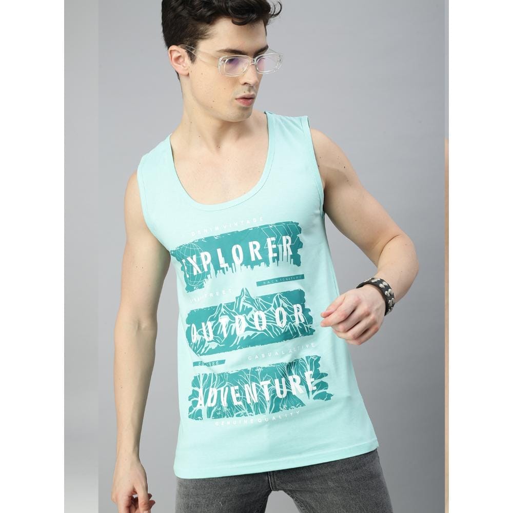 BLACK RADIO Mens Scoop Neck Sleeveless Graphic Printed Aqua T-Shirt