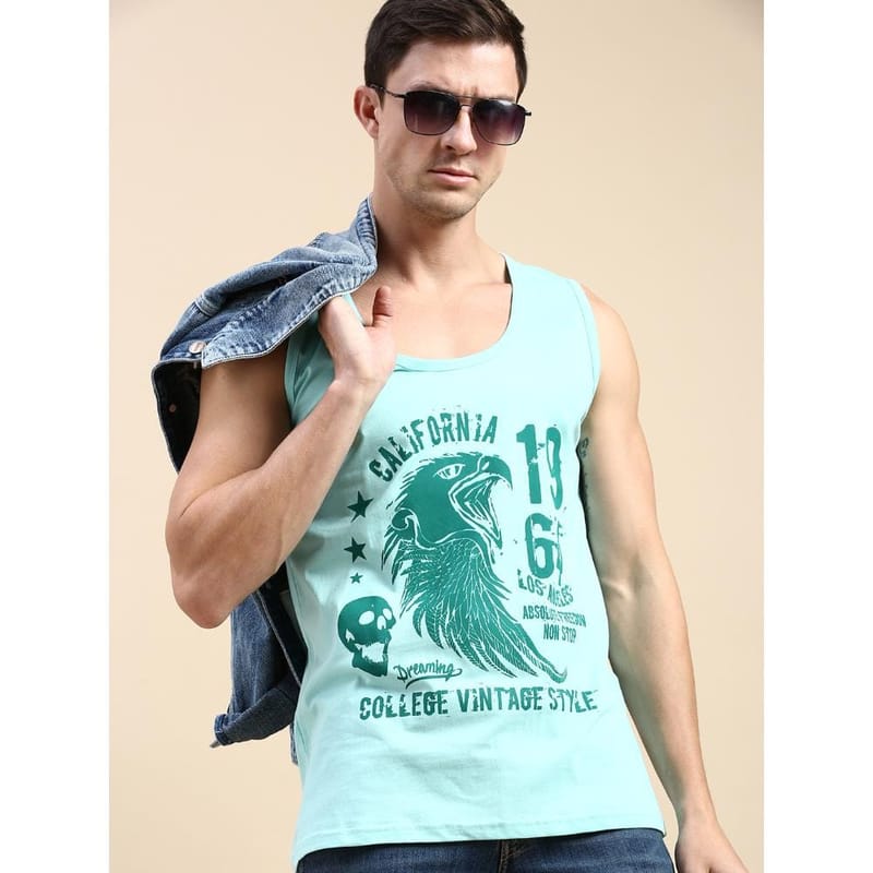 BLACK RADIO Mens Scoop Neck Sleeveless Graphic Printed Aqua T-Shirt