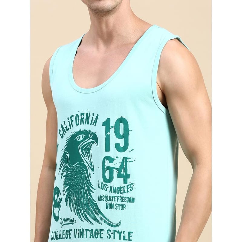 BLACK RADIO Mens Scoop Neck Sleeveless Graphic Printed Aqua T-Shirt