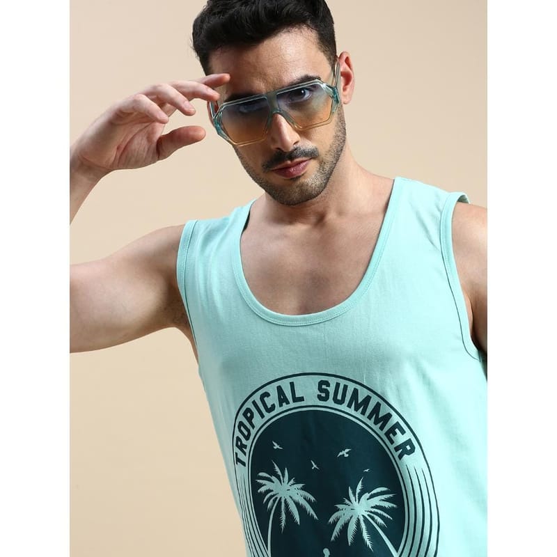 BLACK RADIO Mens Scoop Neck Sleeveless Graphic Printed Aqua T-Shirt