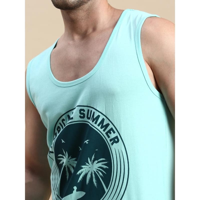 BLACK RADIO Mens Scoop Neck Sleeveless Graphic Printed Aqua T-Shirt