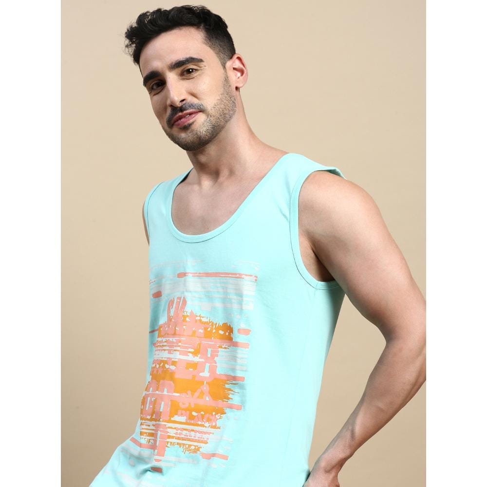 BLACK RADIO Mens Scoop Neck Sleeveless Graphic Printed Aqua T-Shirt