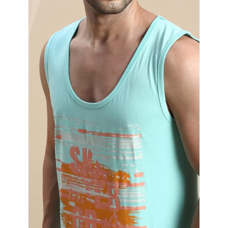 BLACK RADIO Mens Scoop Neck Sleeveless Graphic Printed Aqua T-Shirt