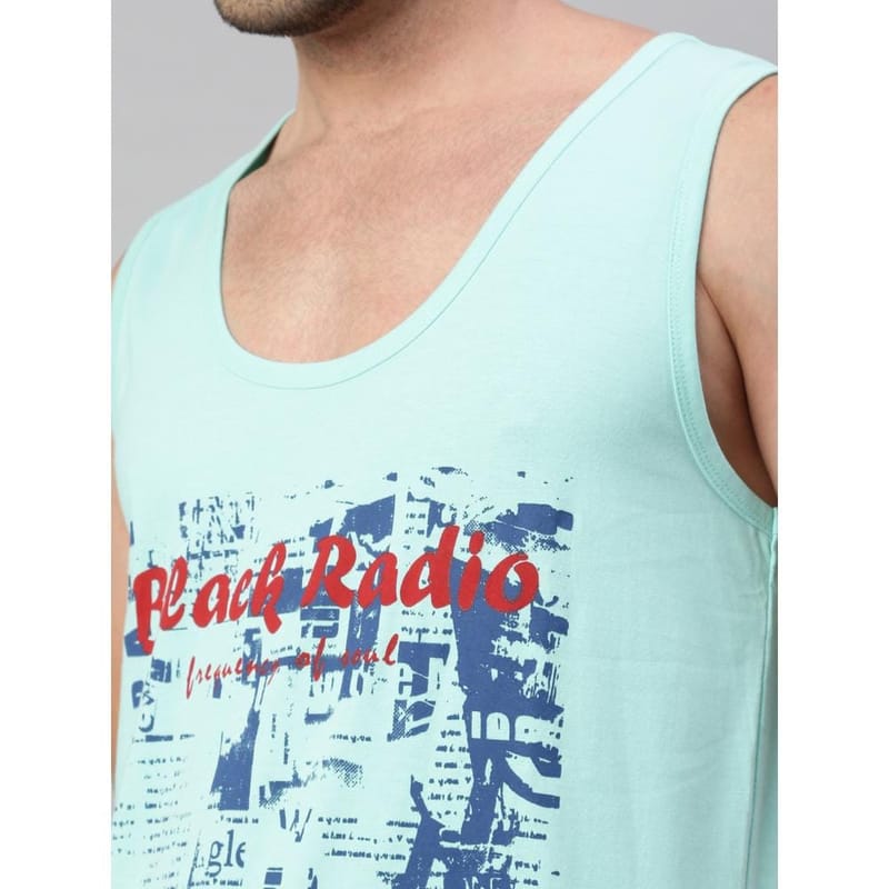 BLACK RADIO Mens Scoop Neck Sleeveless Graphic Printed Aqua T-Shirt